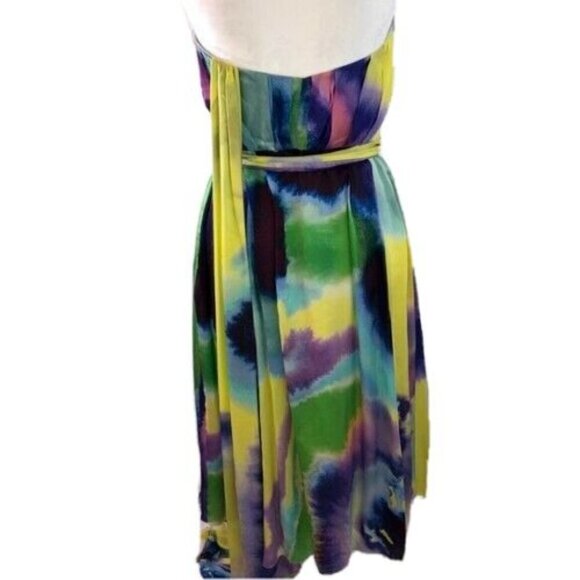 Christian Lacroix Dress Womens Size 6 Tie Dye Effect Silk Strapless Sash Waist - Picture 2 of 14